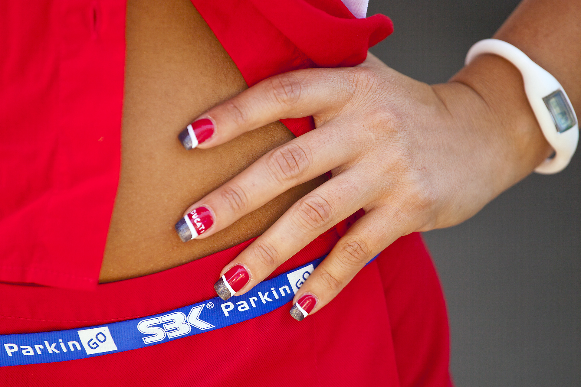 Colored nails with Ducati logo umbrella girls Ducati